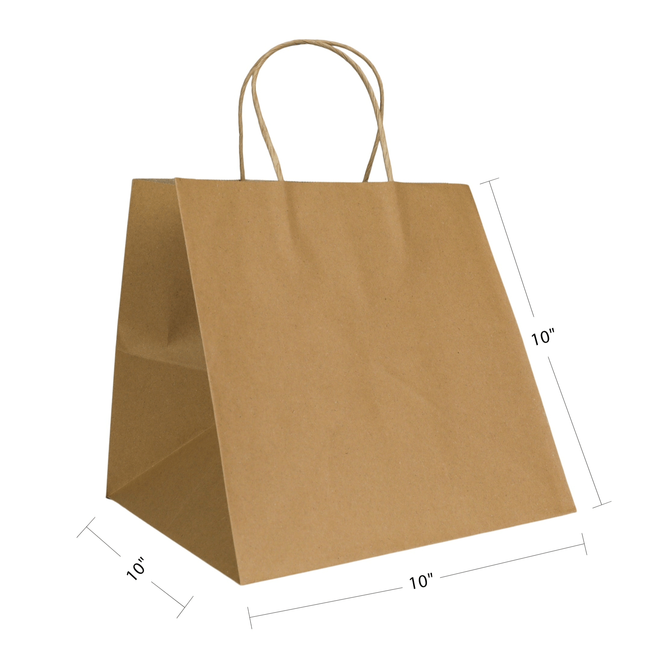 10" x 10" x 10" Natural Paper Shopping Bag with Handles (250 Pack)