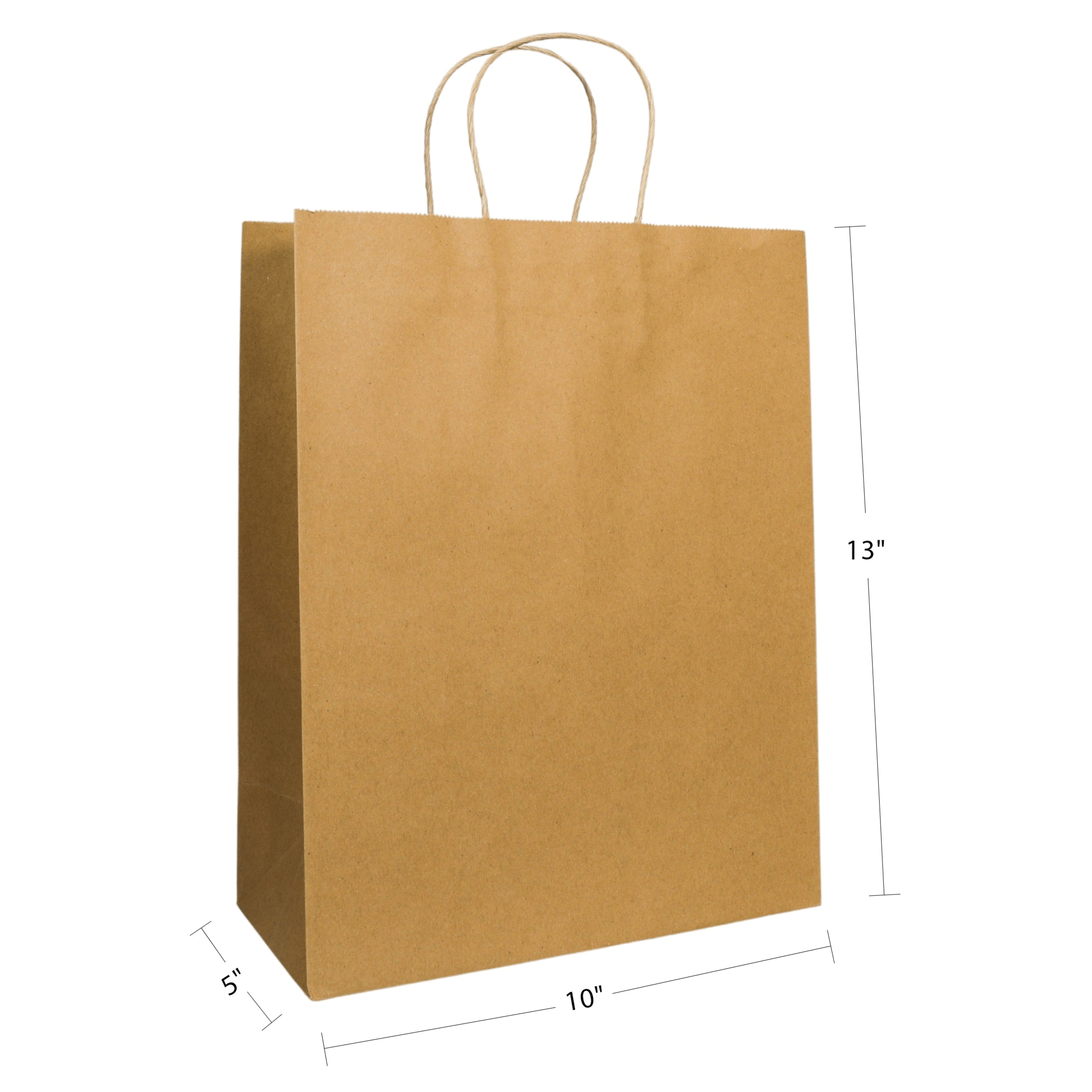 10" x 5" x 13" Natural/White Paper Shopping Bag with Handles (250 Pack)