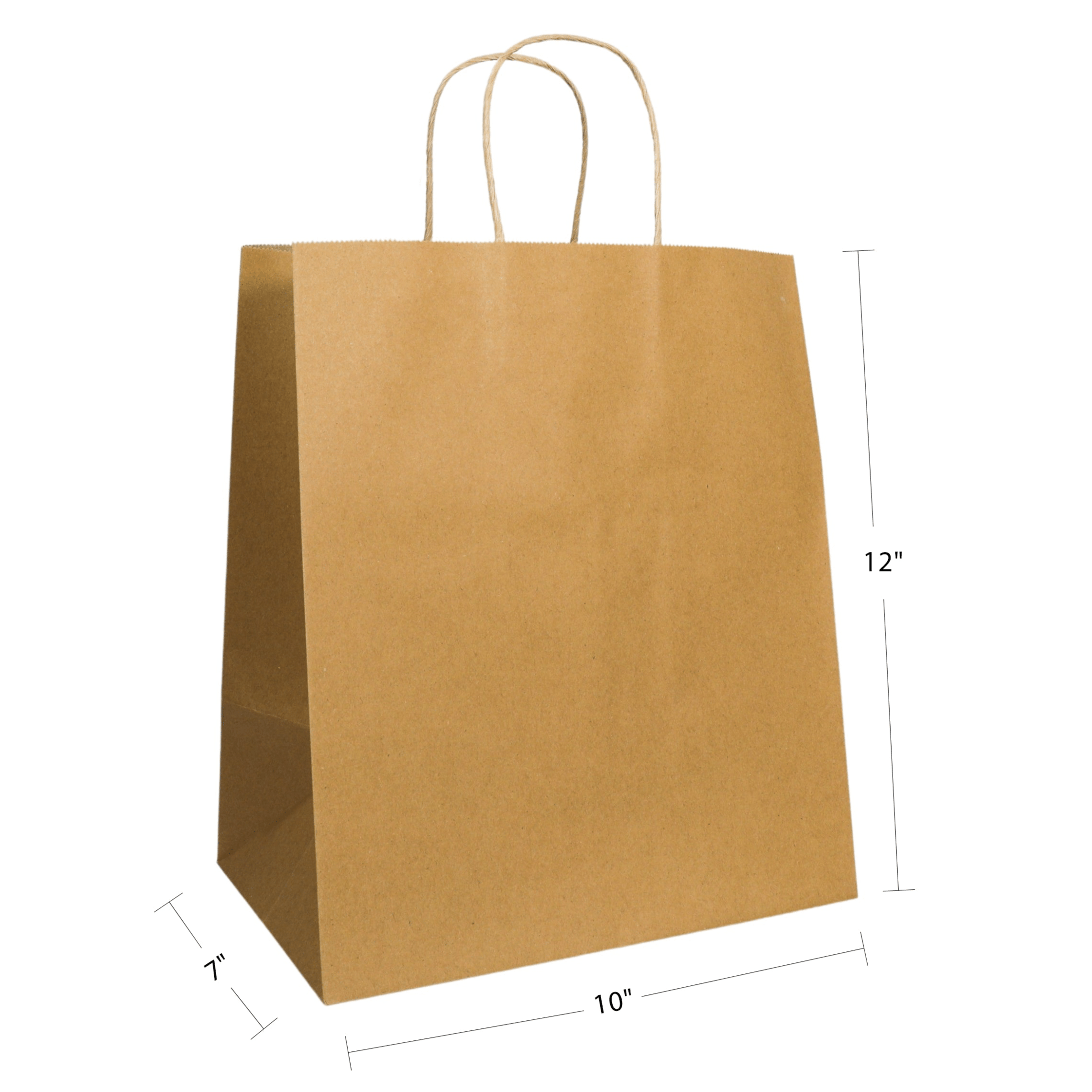 10" x 6.75" x 12" Natural/White Paper Shopping Bag with Handles (250 Pack)