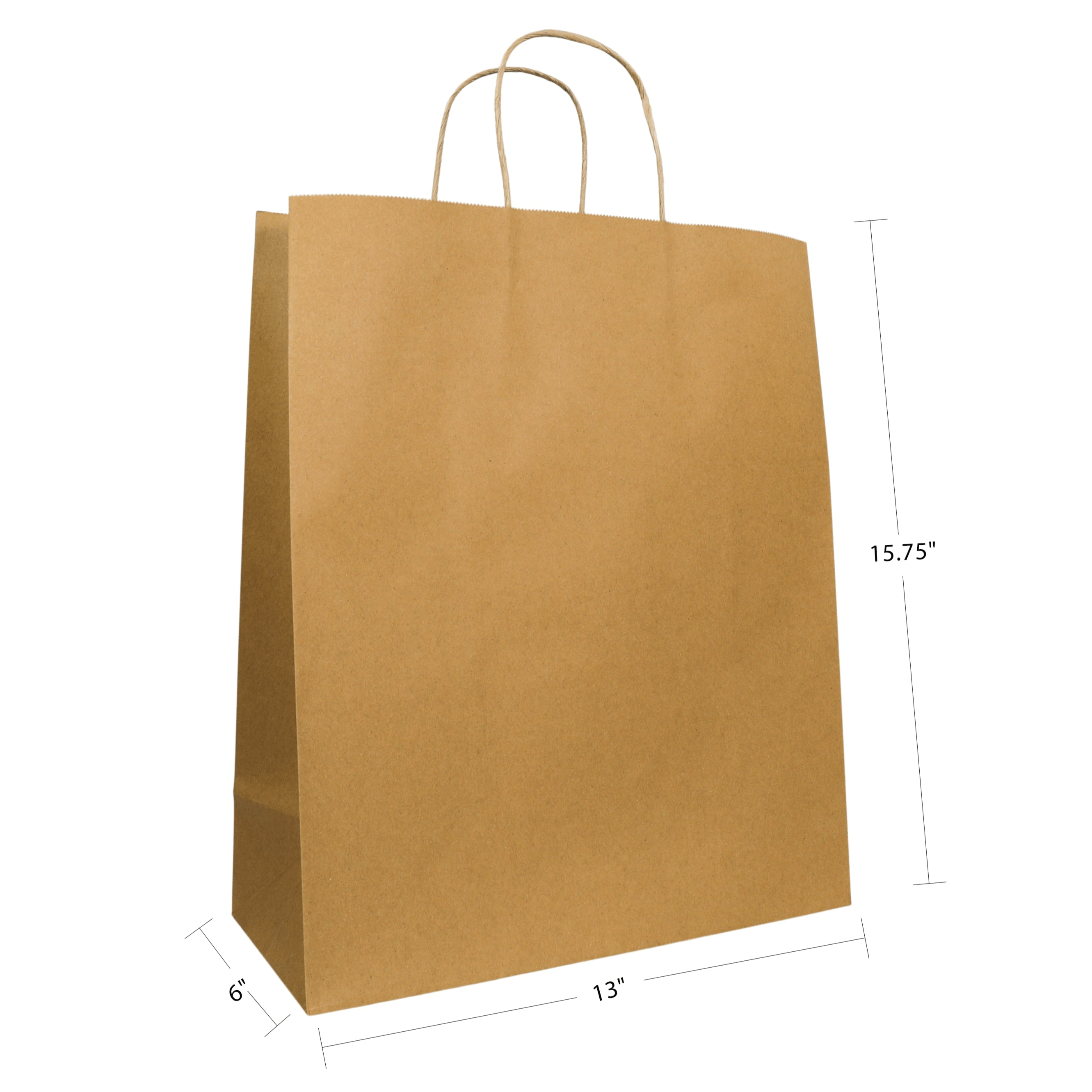 13" x 6" x 15.75" Natural/White Paper Shopping Bag with Handles (250 Pack)