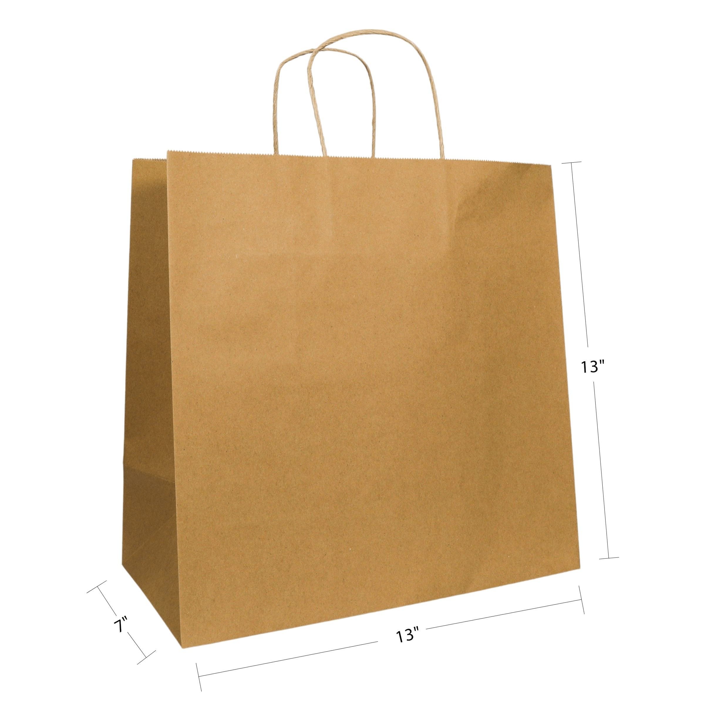 13" x 7" x 13" Natural/White Paper Shopping Bag with Handles (250 Pack)