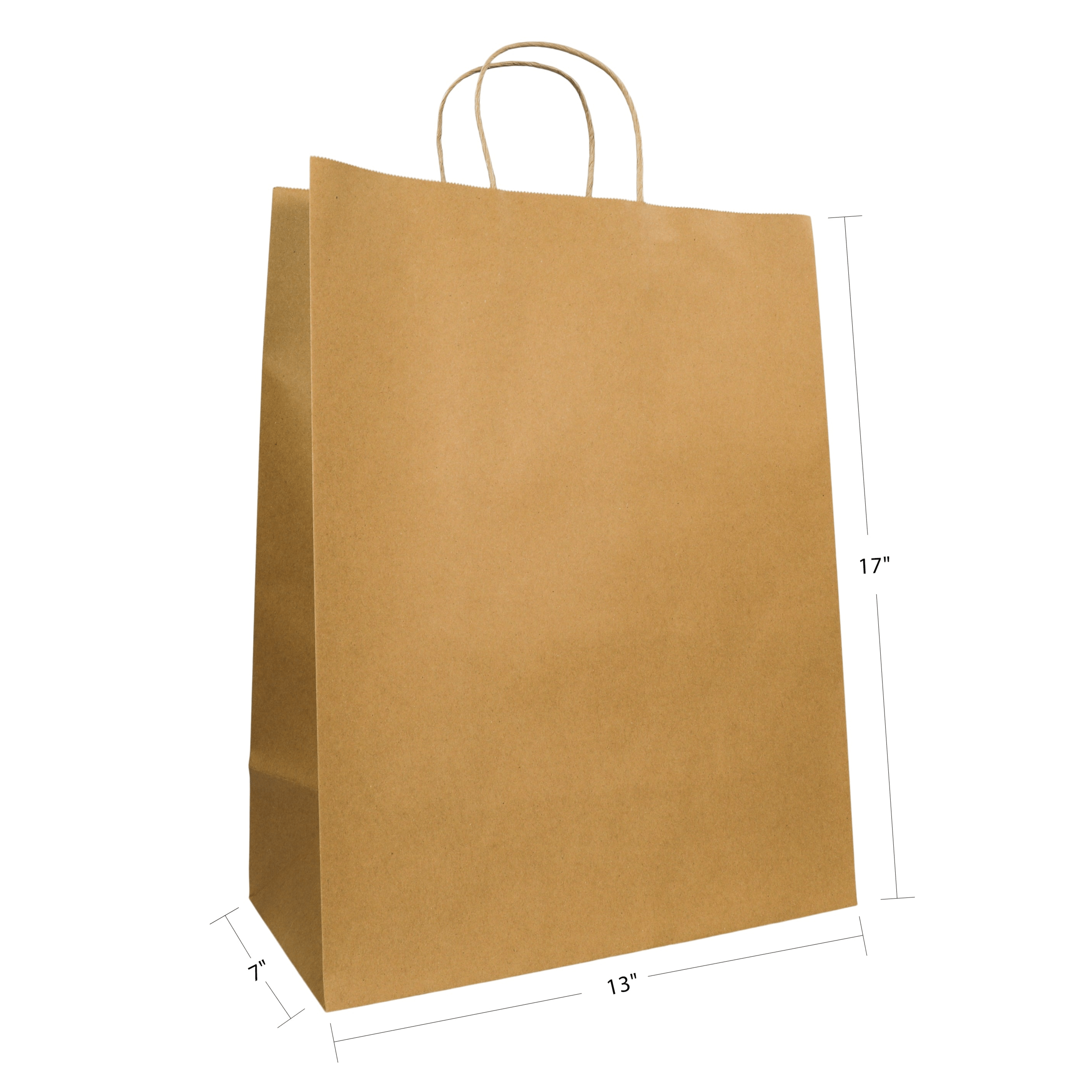 13" x 7" x 17" Natural/White Paper Shopping Bag with Handles (250 Pack)