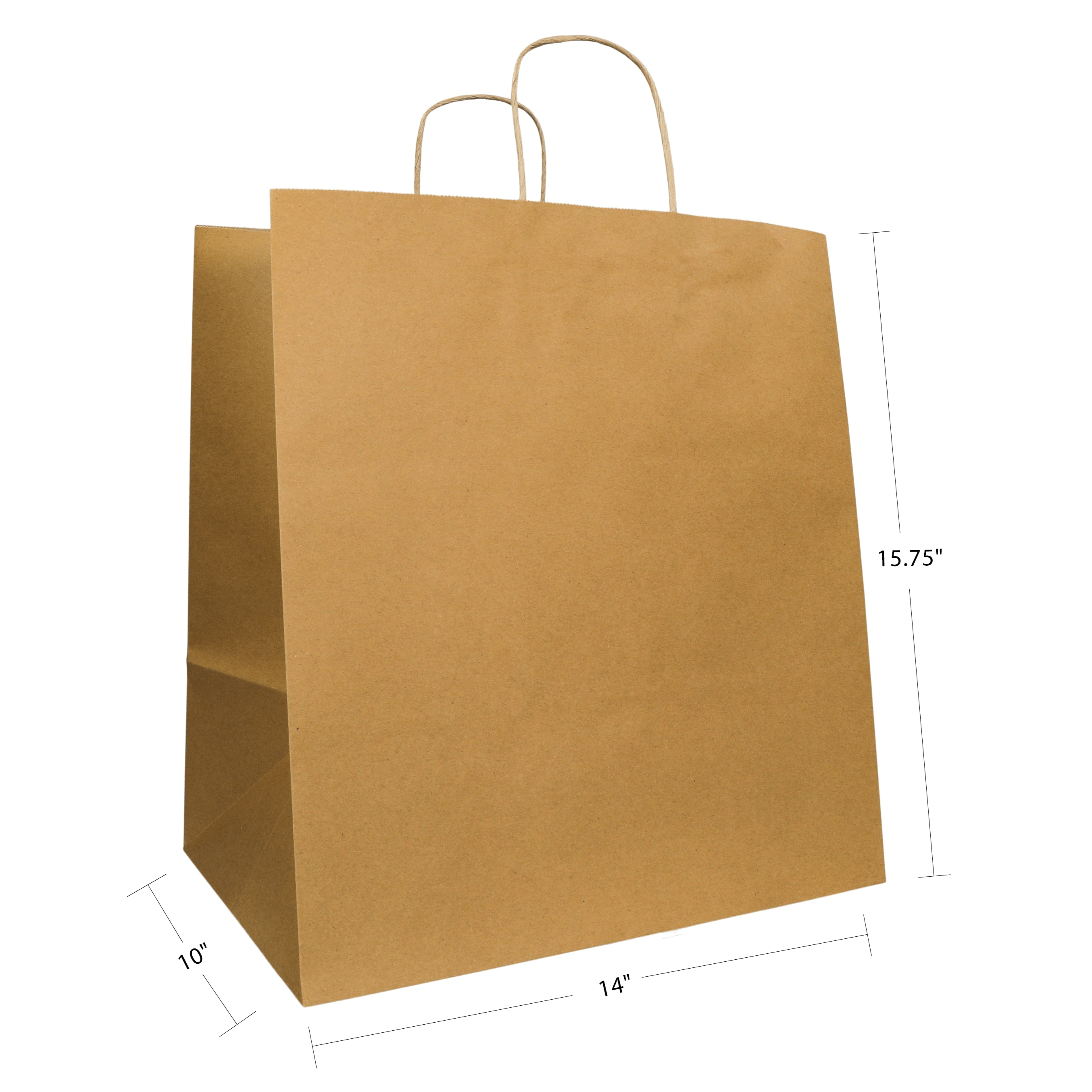 14" x 9.75" x 15.5" Natural/White Paper Shopping Bag with Handles (200 Pack)
