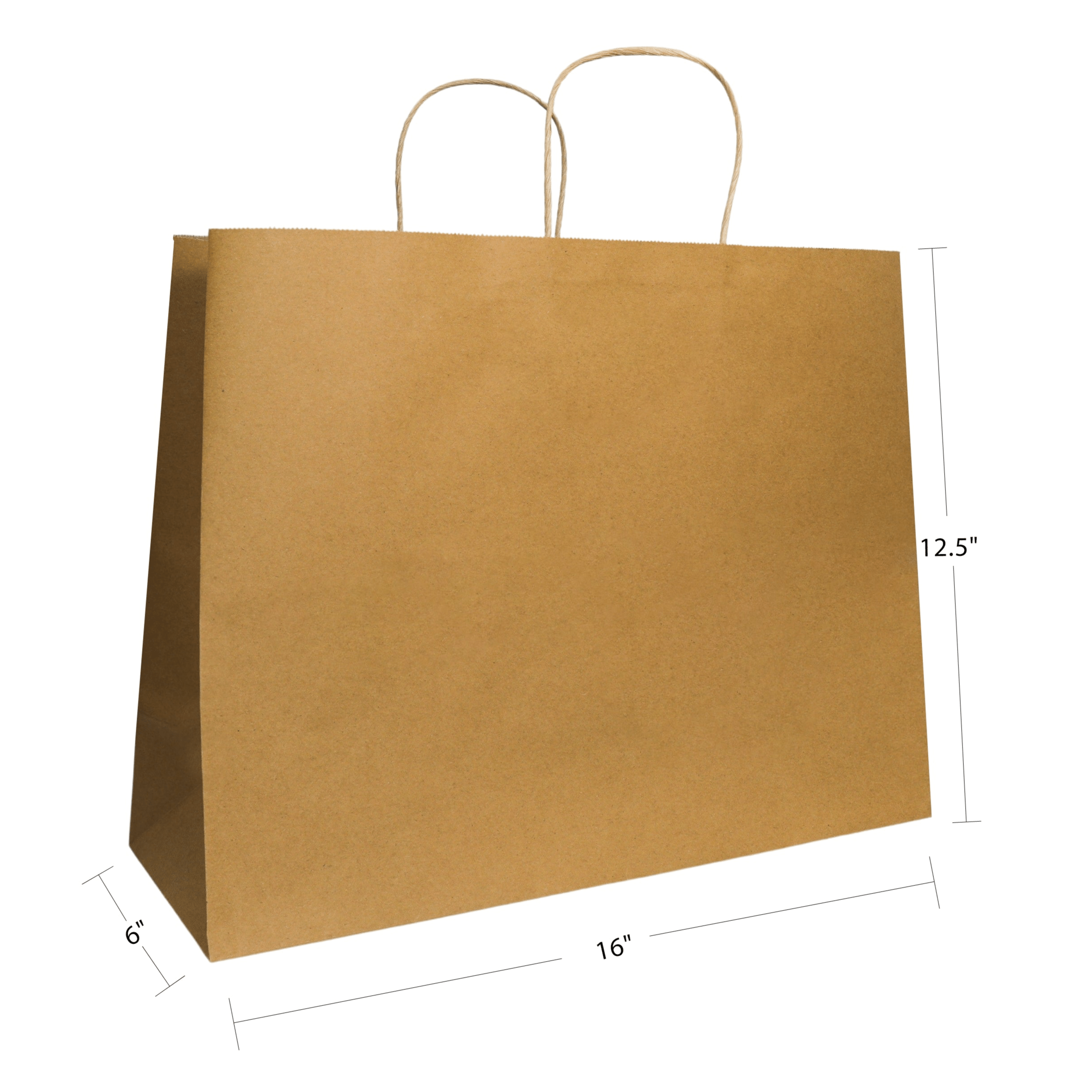 16" x 6" x 12.5" Natural/White Paper Shopping Bag with Handles (250 Pack)