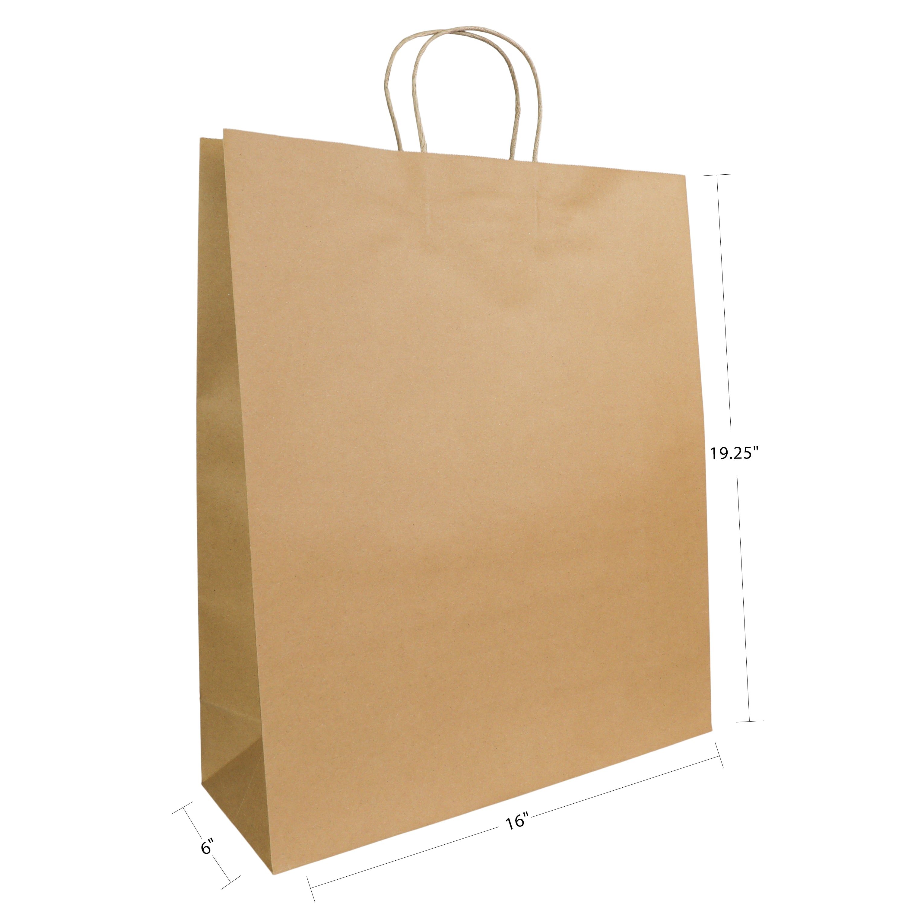 16" x 6" x 19.25" Natural/White Paper Shopping Bag with Handles (200 Pack)