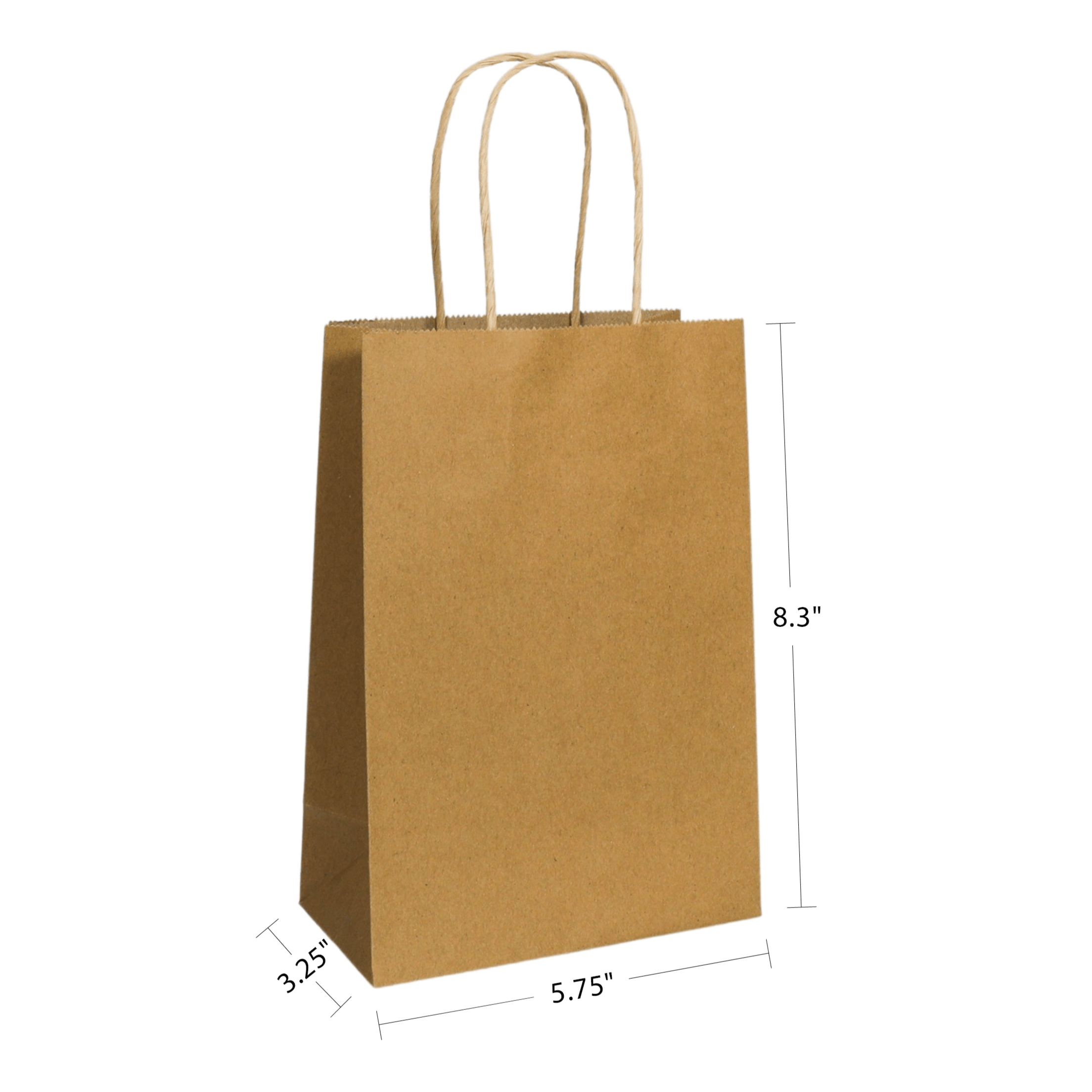 5.75" x 3.25" x 8.375" Natural/White Paper Shopping Bag with Handles (250 Pack)