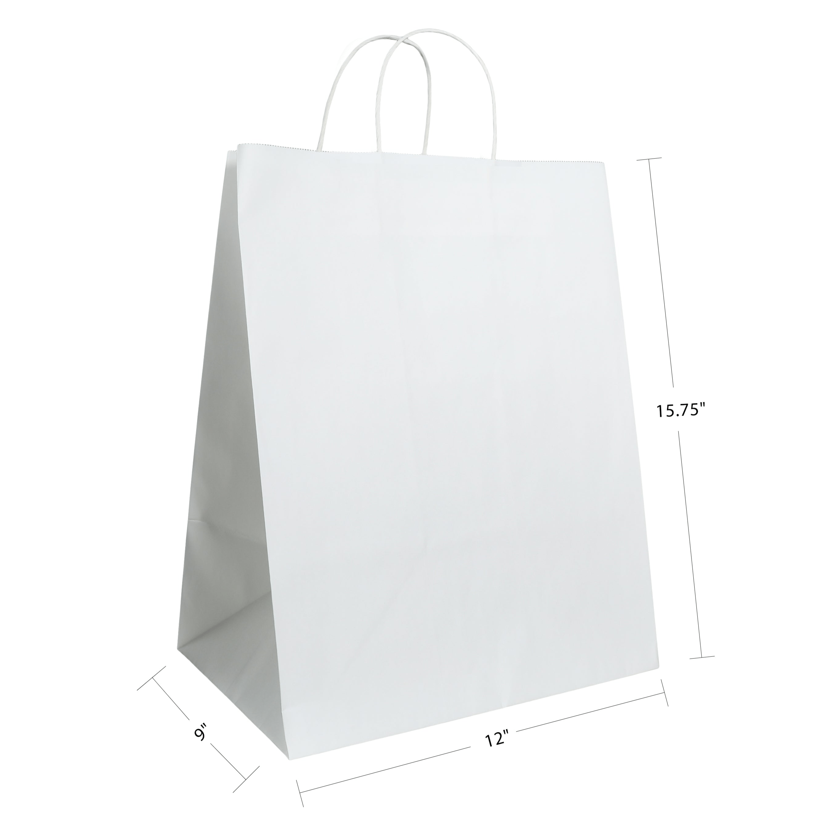 12" x 9" x 15.75" Natural/White Paper Shopping Bag with Handles (200 Pack)