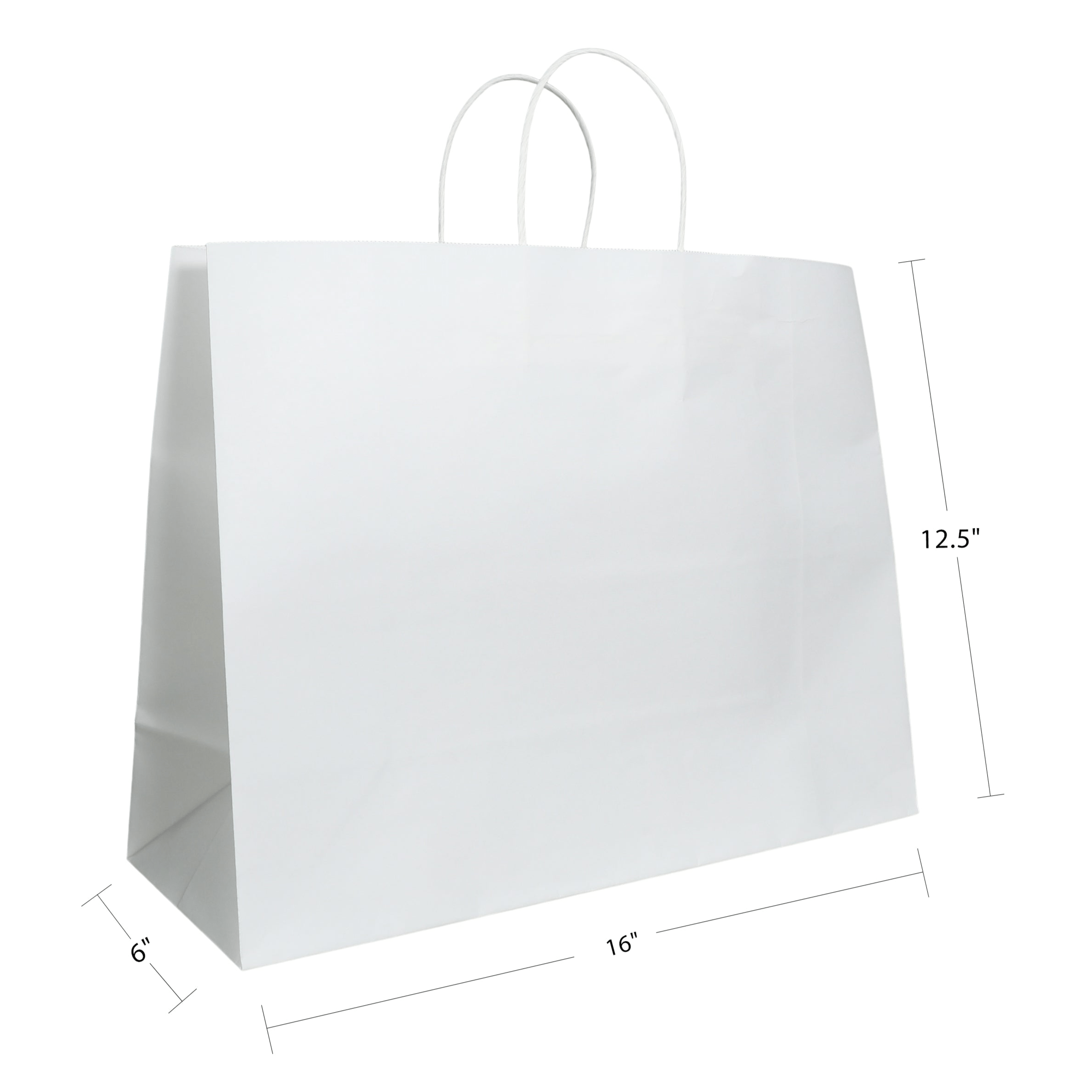 16" x 6" x 12.5" Natural/White Paper Shopping Bag with Handles (250 Pack)