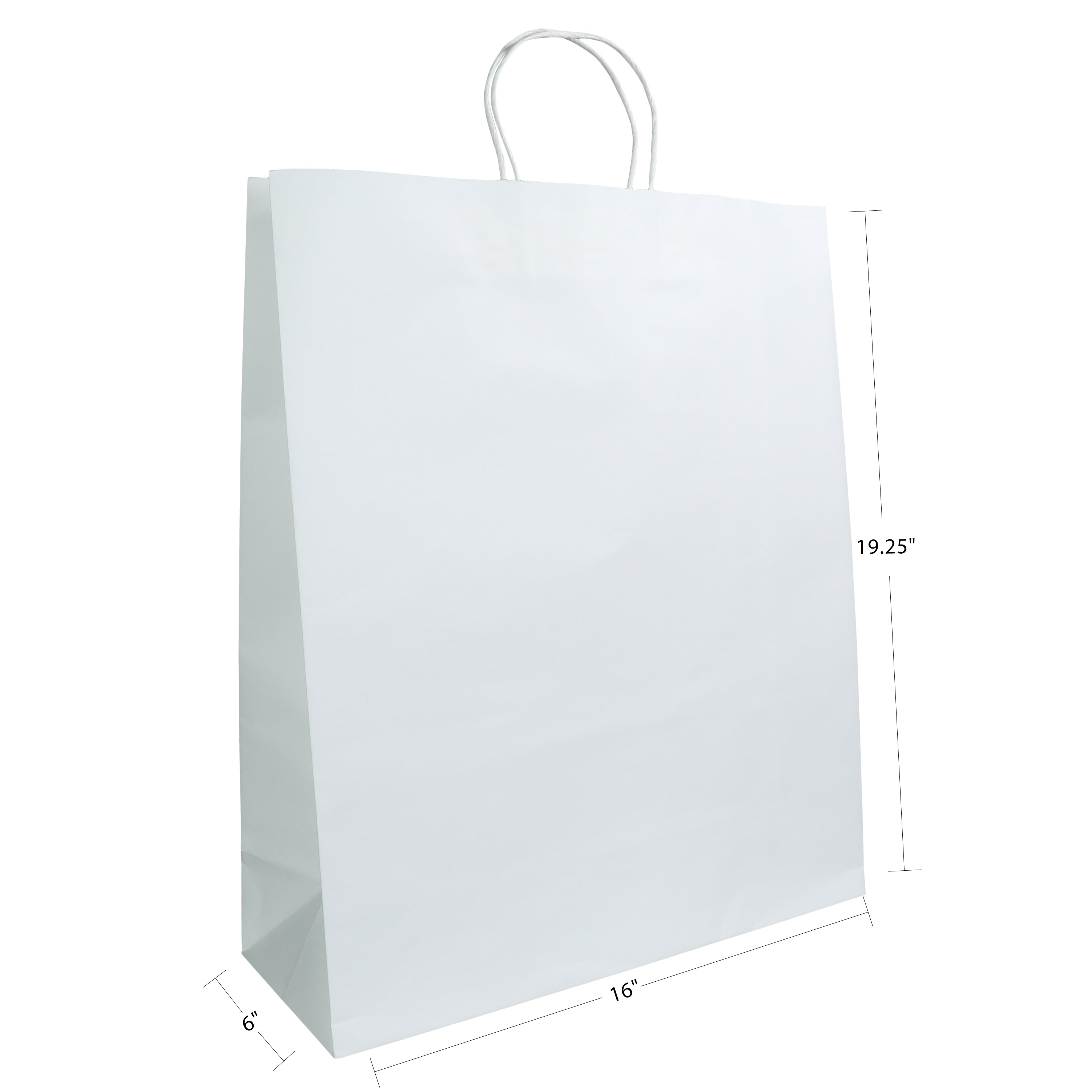 16" x 6" x 19.25" Natural/White Paper Shopping Bag with Handles (200 Pack)