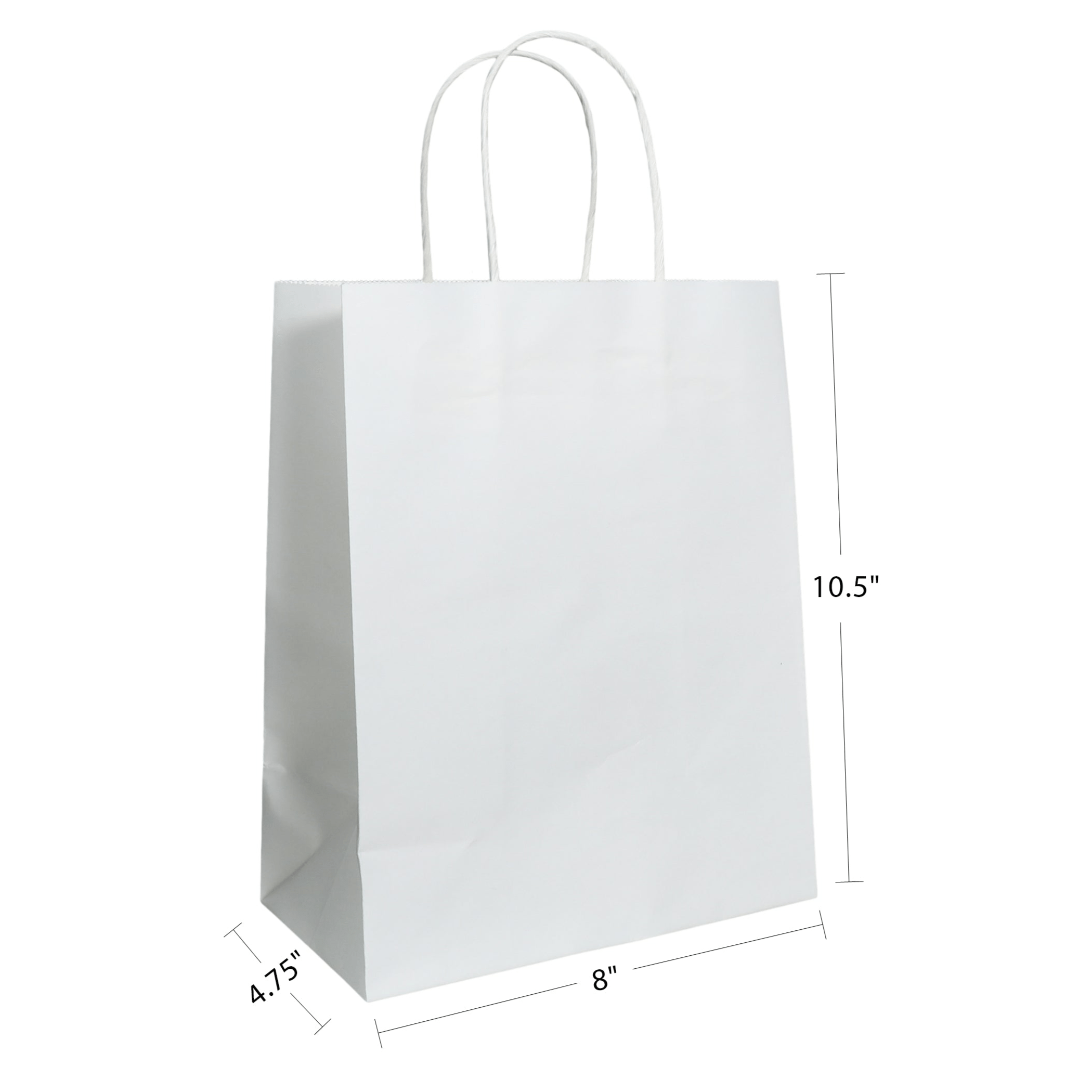 8" x 4.75" x 10.5" Natural/White Paper Shopping Bag with Handles (250 Pack)